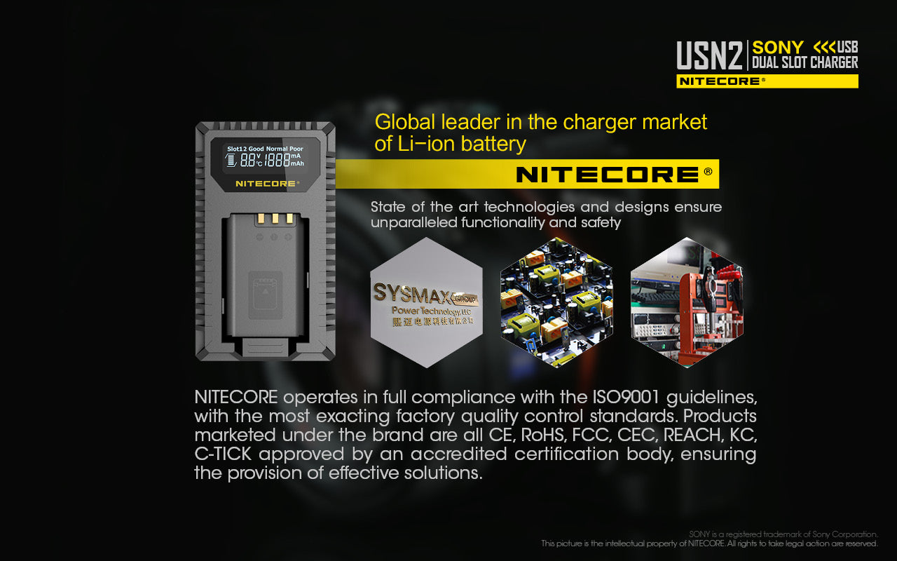 NITECORE USN2 (Sony NP-BX1) Dual-Slot Battery Charger