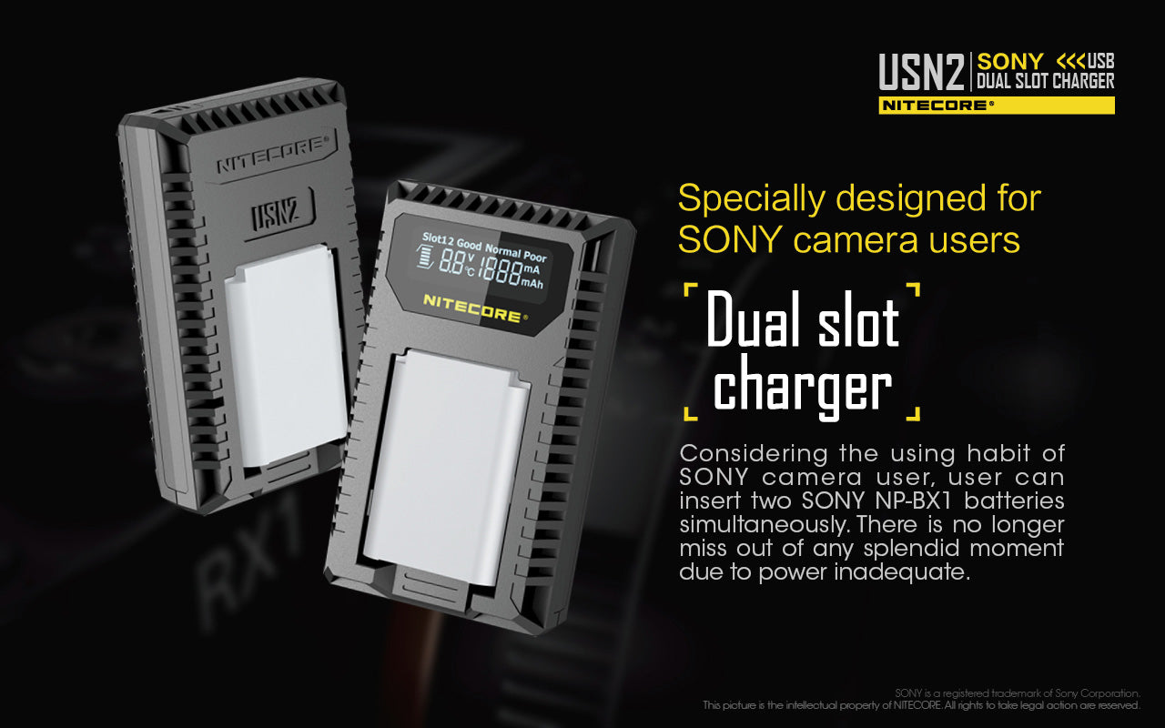 NITECORE USN2 (Sony NP-BX1) Dual-Slot Battery Charger