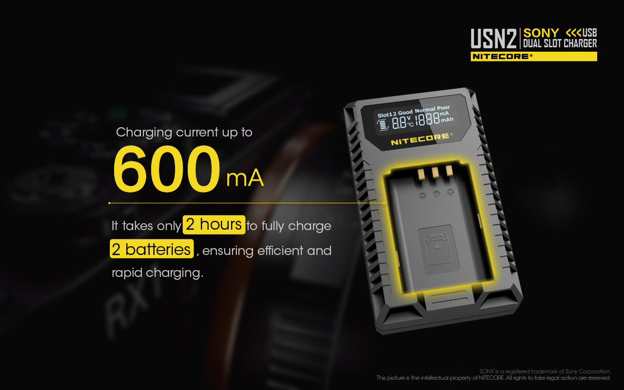 NITECORE USN2 (Sony NP-BX1) Dual-Slot Battery Charger