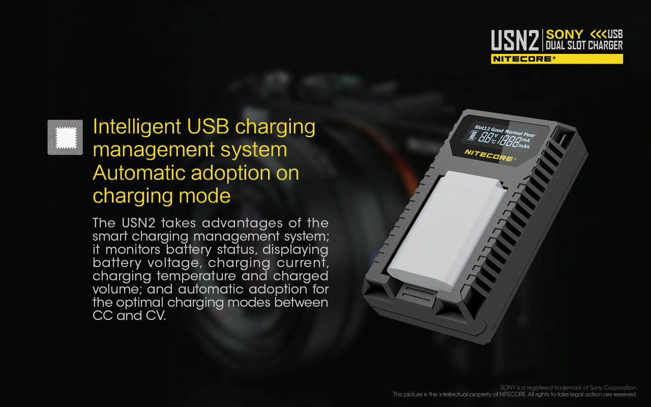 NITECORE USN2 (Sony NP-BX1) Dual-Slot Battery Charger