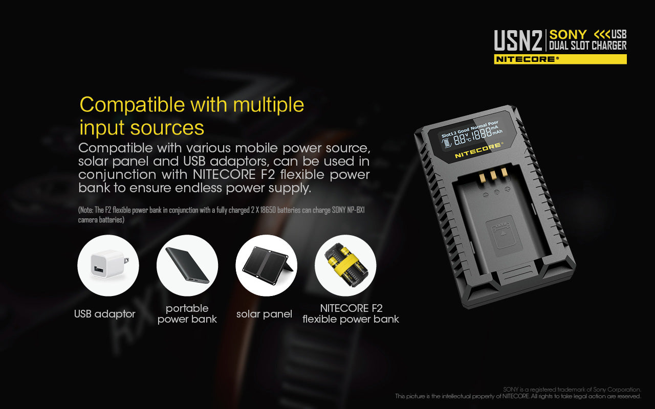 NITECORE USN2 (Sony NP-BX1) Dual-Slot Battery Charger