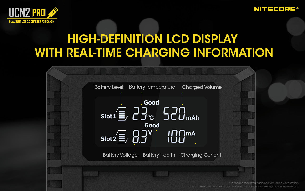 NITECORE UCN2 PRO (Canon LP-E6 Series) Dual-Slot Battery Charger