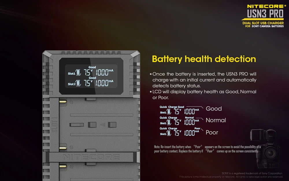 NITECORE USN3 PRO (Sony NP-F Series) Dual-Slot Battery Charger