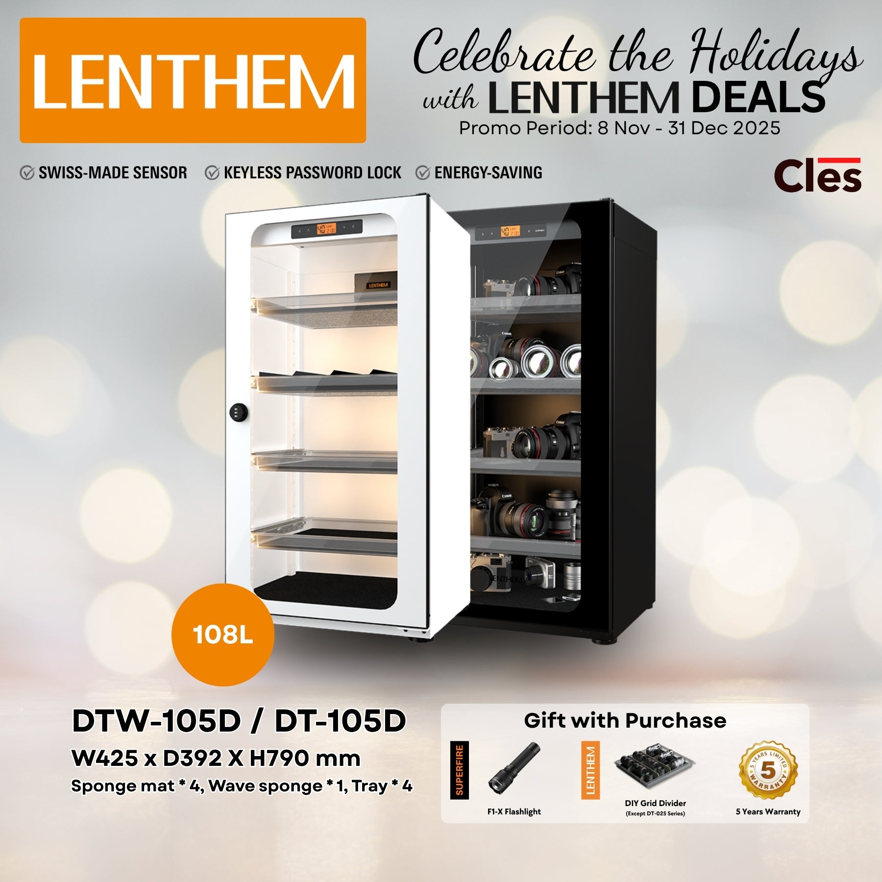 Lenthem DT-105D / DTW-105D 108L Dry Cabinet Box