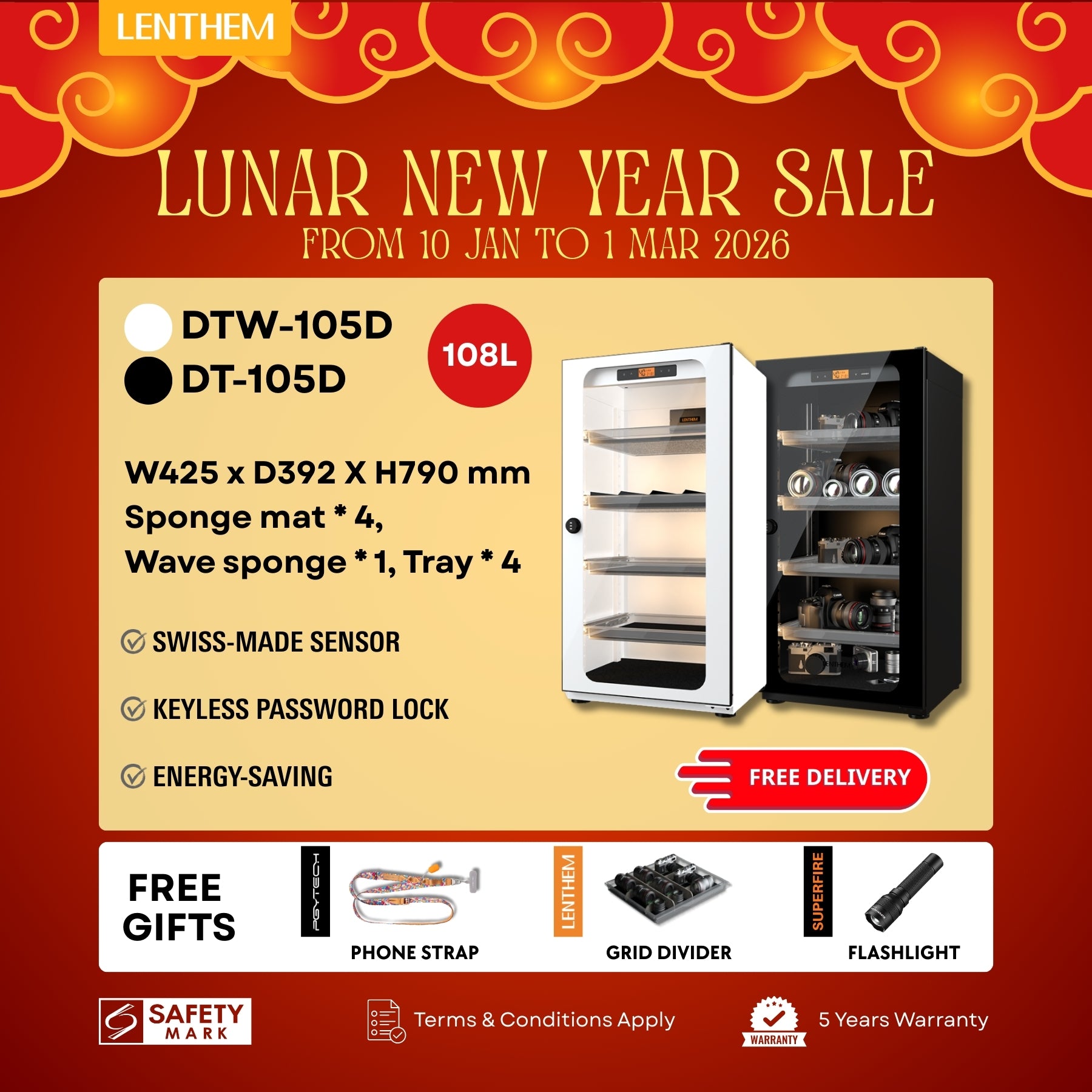 Lenthem 105L Dry Cabinet Box (DT-105D Black/ DTW-105D White)