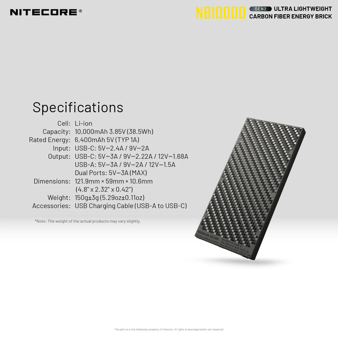 NITECORE NB10000 Carbon Fiber Energy Brick (10,000mAh 3A GEN2)