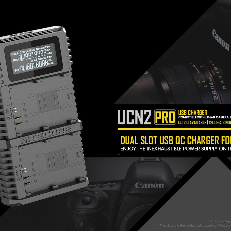 NITECORE UCN2 PRO (Canon LP-E6 Series) Dual-Slot Battery Charger