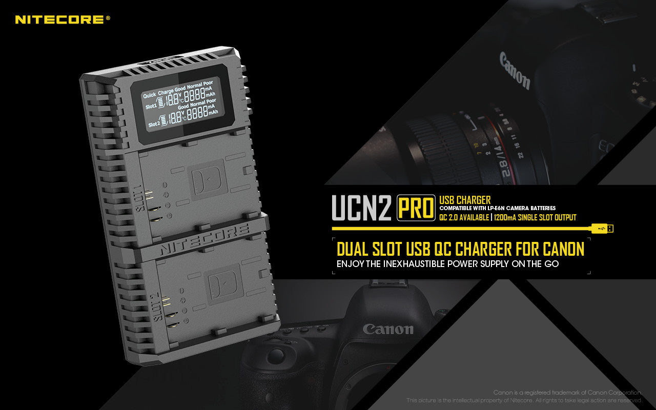NITECORE UCN2 PRO (Canon LP-E6 Series) Dual-Slot Battery Charger