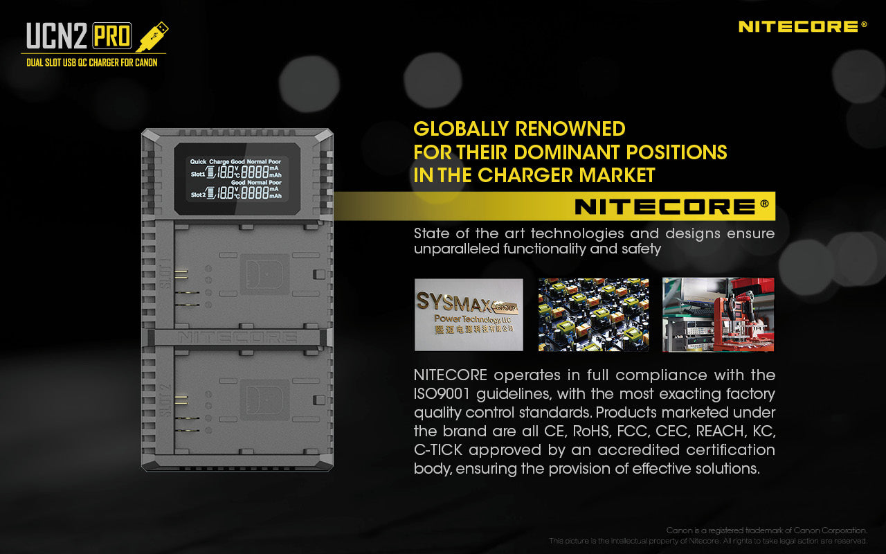 NITECORE UCN2 PRO (Canon LP-E6 Series) Dual-Slot Battery Charger