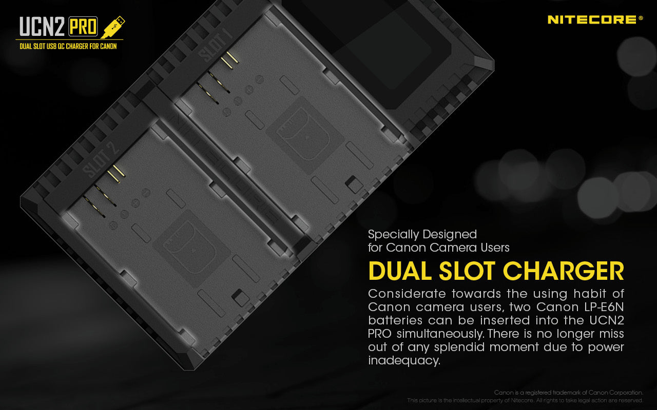 NITECORE UCN2 PRO (Canon LP-E6 Series) Dual-Slot Battery Charger