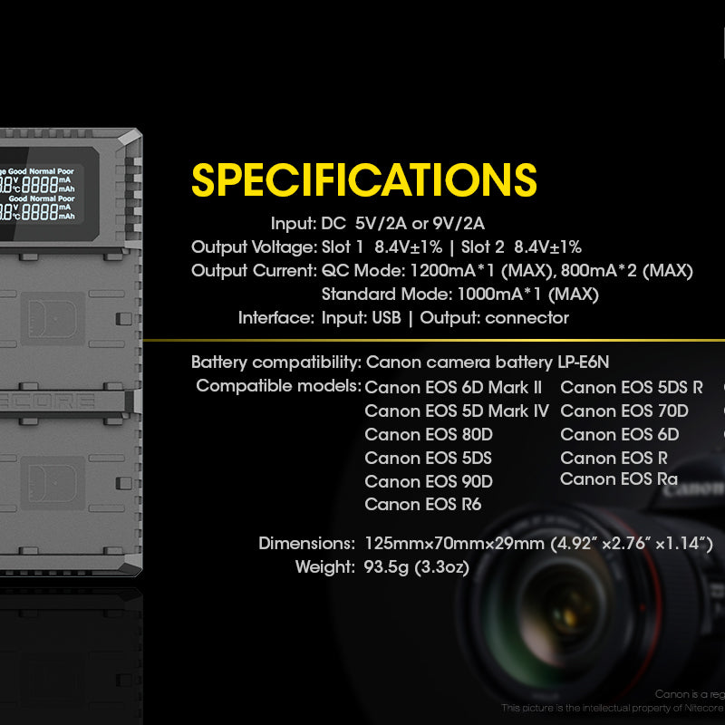 NITECORE UCN2 PRO (Canon LP-E6 Series) Dual-Slot Battery Charger