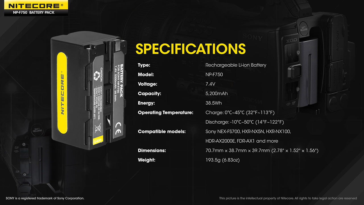 NITECORE NP-F970 (7800mAh) Battery Pack for Sony