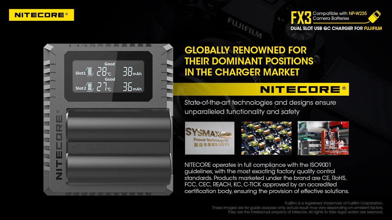 [Clearance Deal] NITECORE FX3 (Fujifilm NP-W235) Dual-Slot Battery Charger