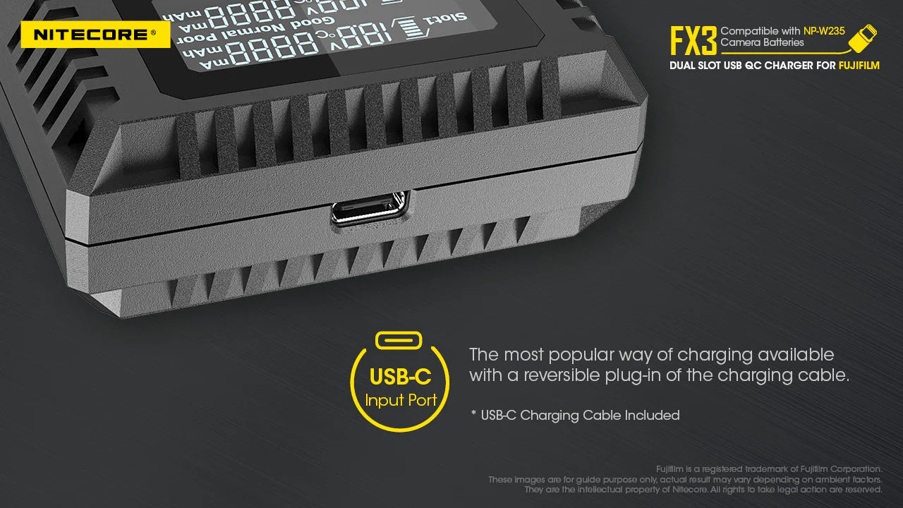 [Clearance Deal] NITECORE FX3 (Fujifilm NP-W235) Dual-Slot Battery Charger