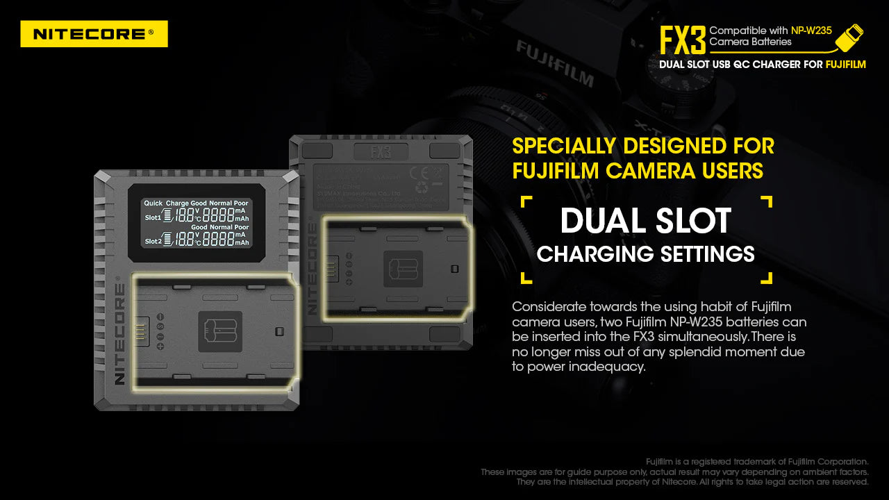 [Clearance Deal] NITECORE FX3 (Fujifilm NP-W235) Dual-Slot Battery Charger
