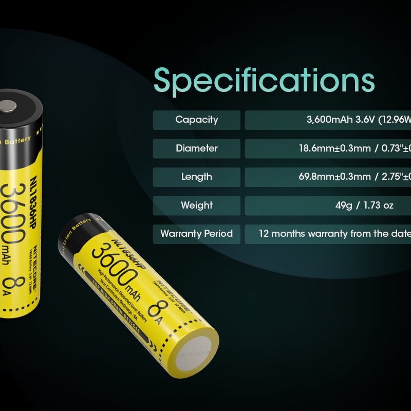 Nitecore Battery 18650 NL1836HP (3600mAh, 3.6V, 8A)