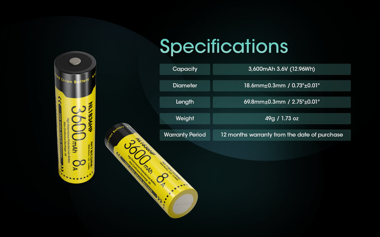 Nitecore Battery 18650 NL1836HP (3600mAh, 3.6V, 8A)