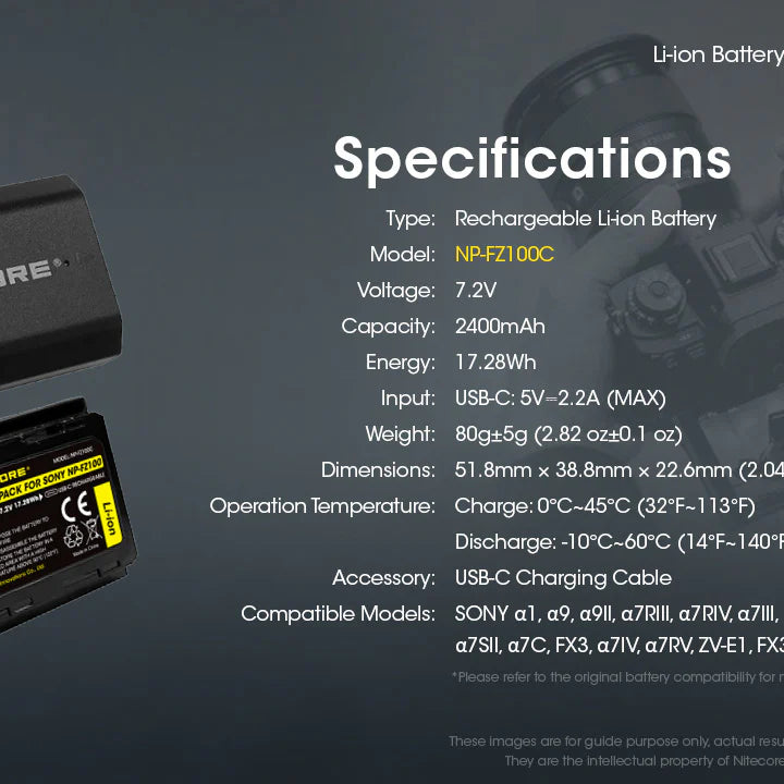 NITECORE NP-FZ100C (2400mAh) Battery Pack for Sony
