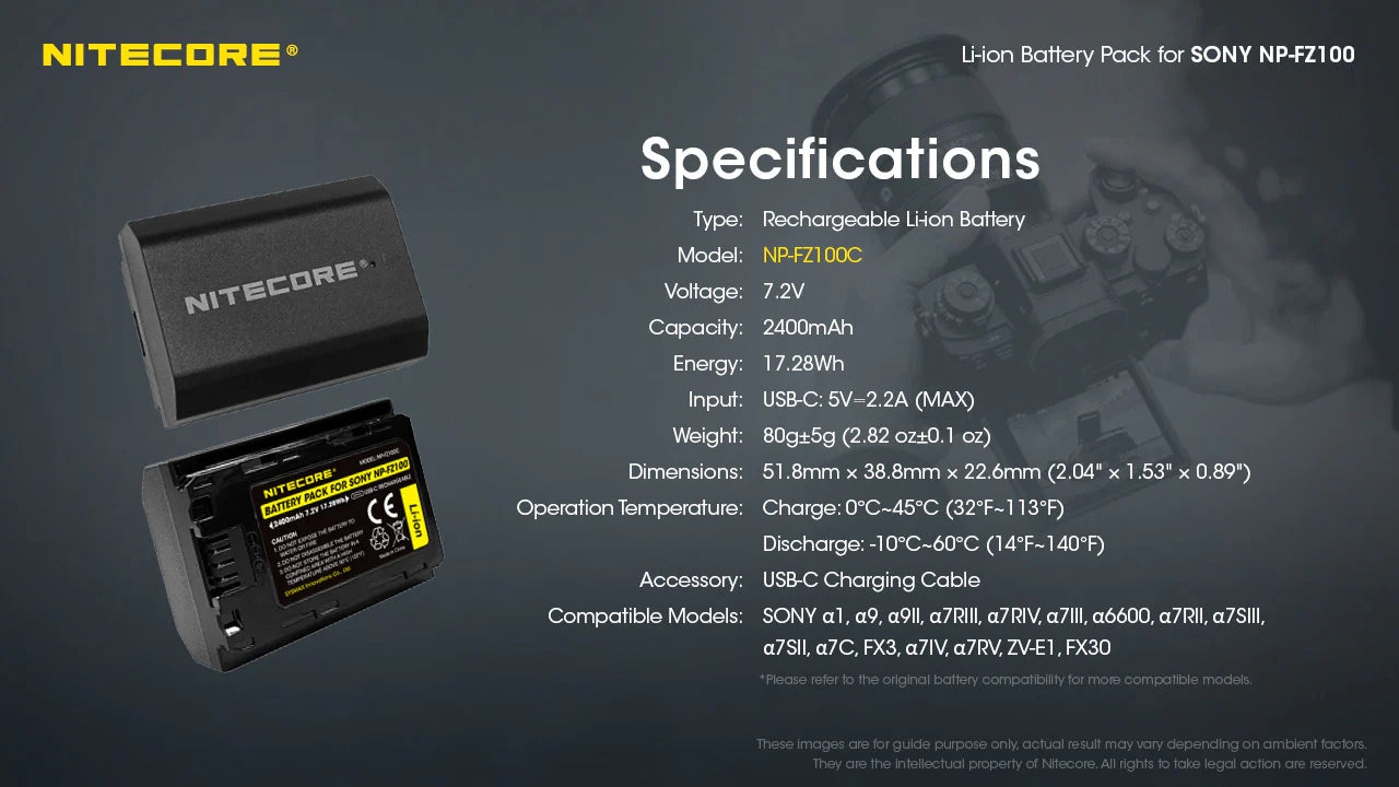 NITECORE NP-FZ100C (2400mAh) Battery Pack for Sony