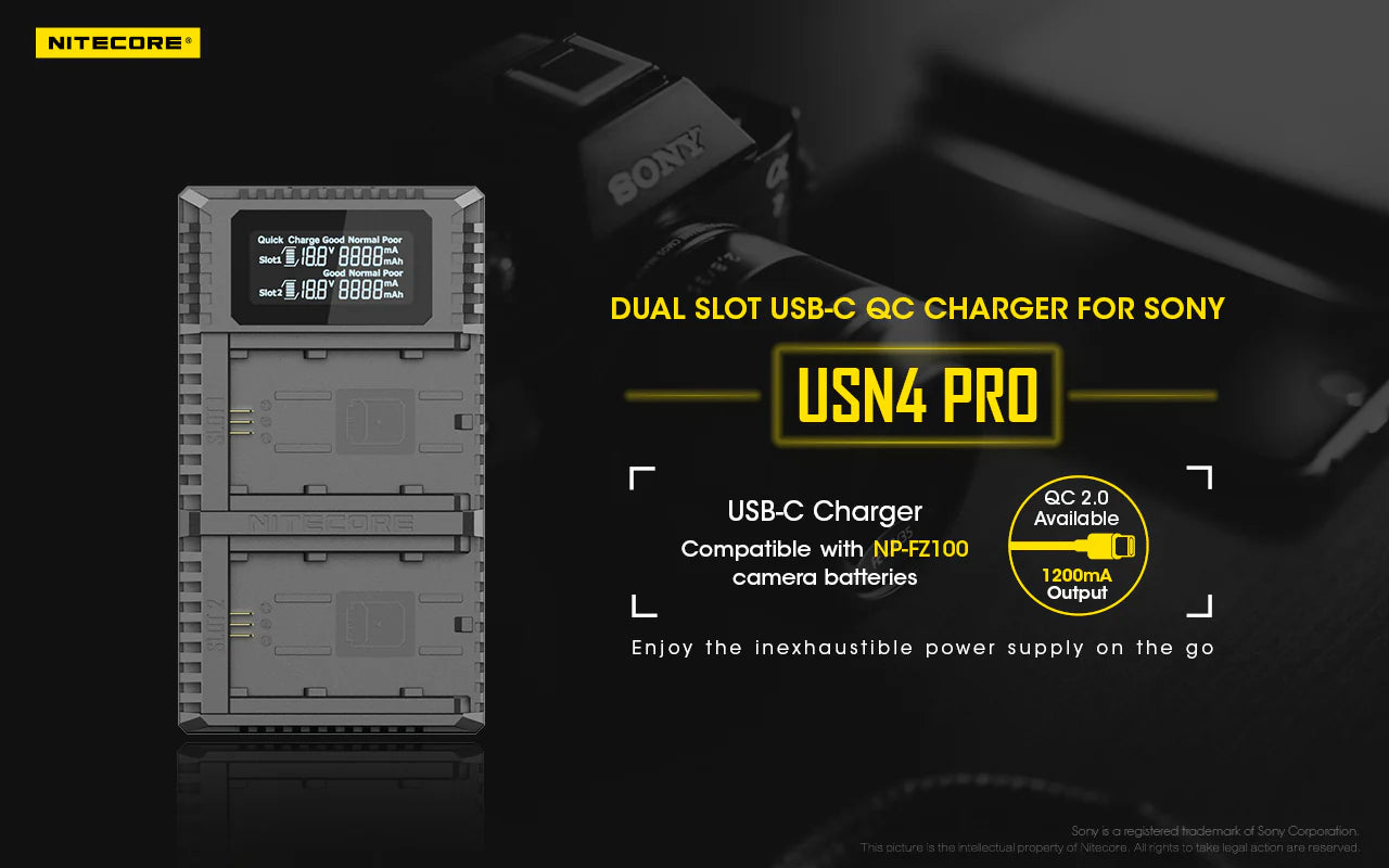 NITECORE USN4 PRO (Sony NP-FZ100) Dual-Slot Battery Charger