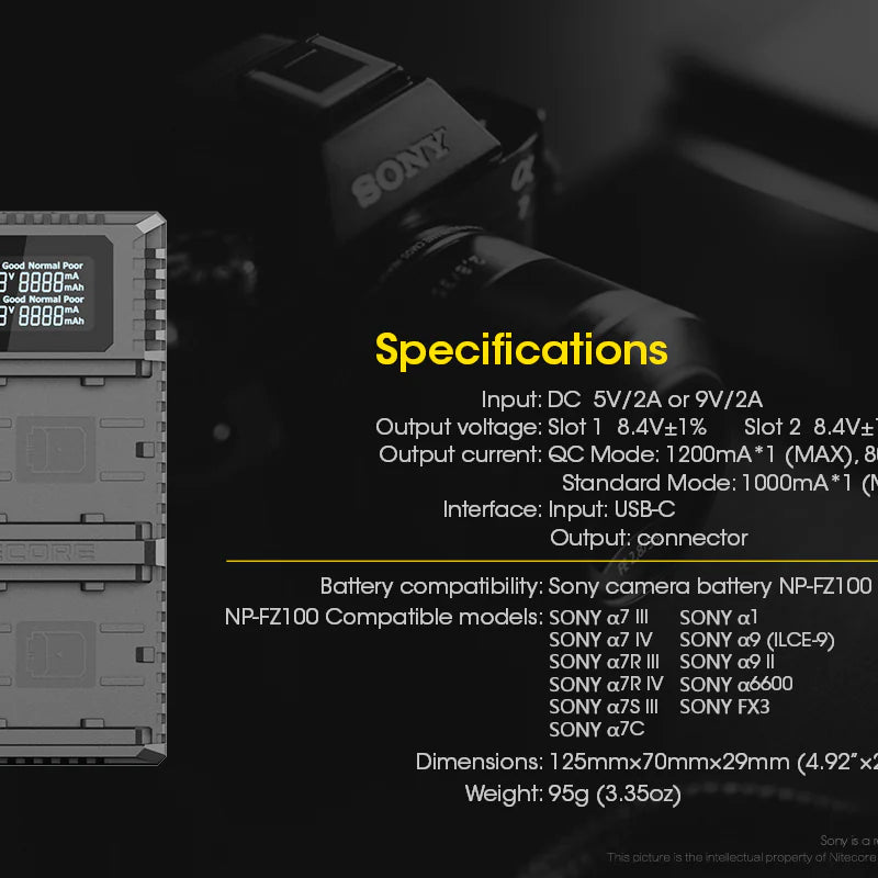 NITECORE USN4 PRO (Sony NP-FZ100) Dual-Slot Battery Charger