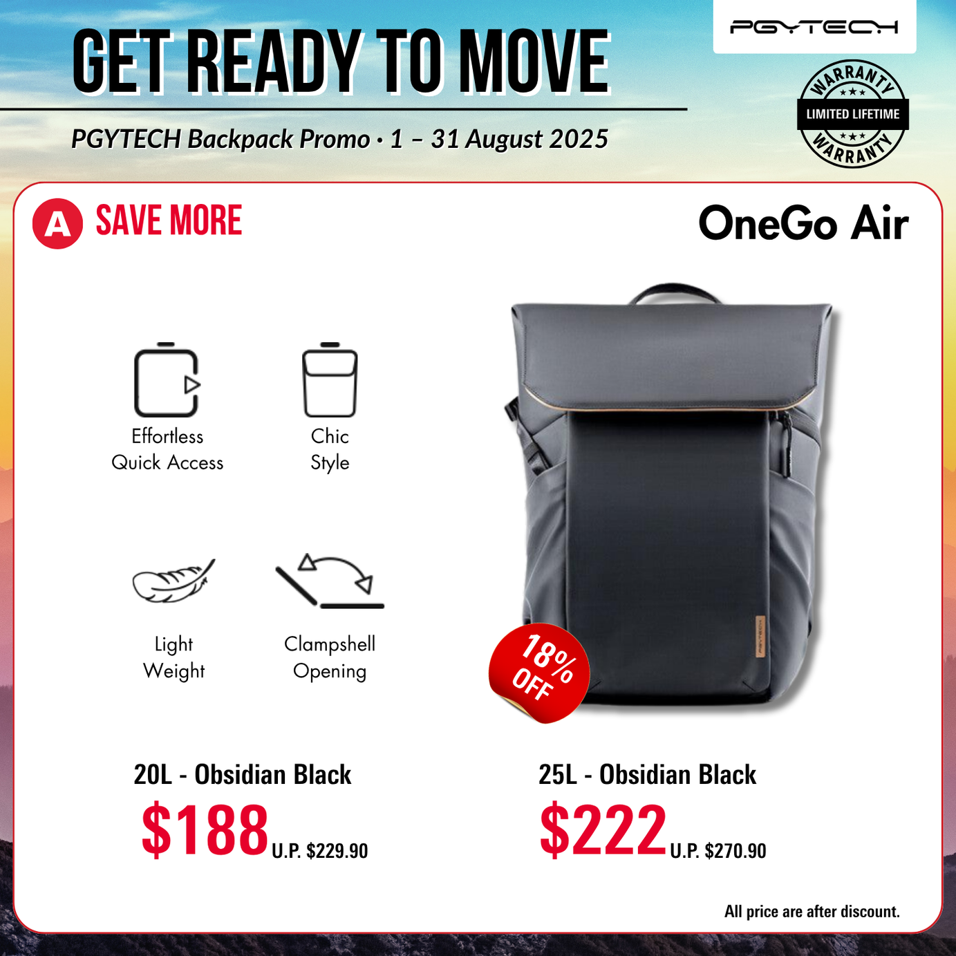 PGYTECH OneGo Air 20/25L