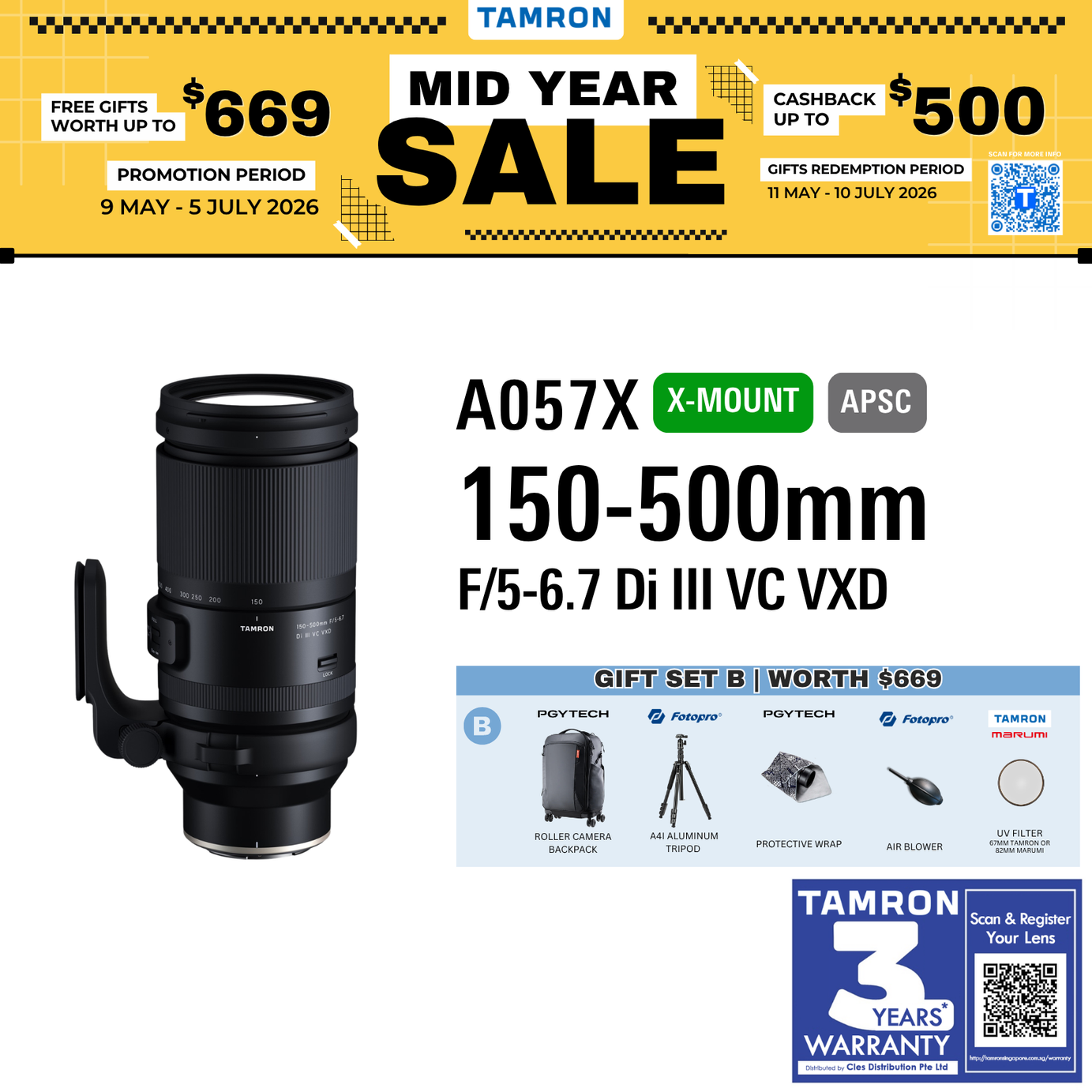 A057X | Tamron 150-500mm F/5-6.7 Di III VC VXD for Fujifilm X