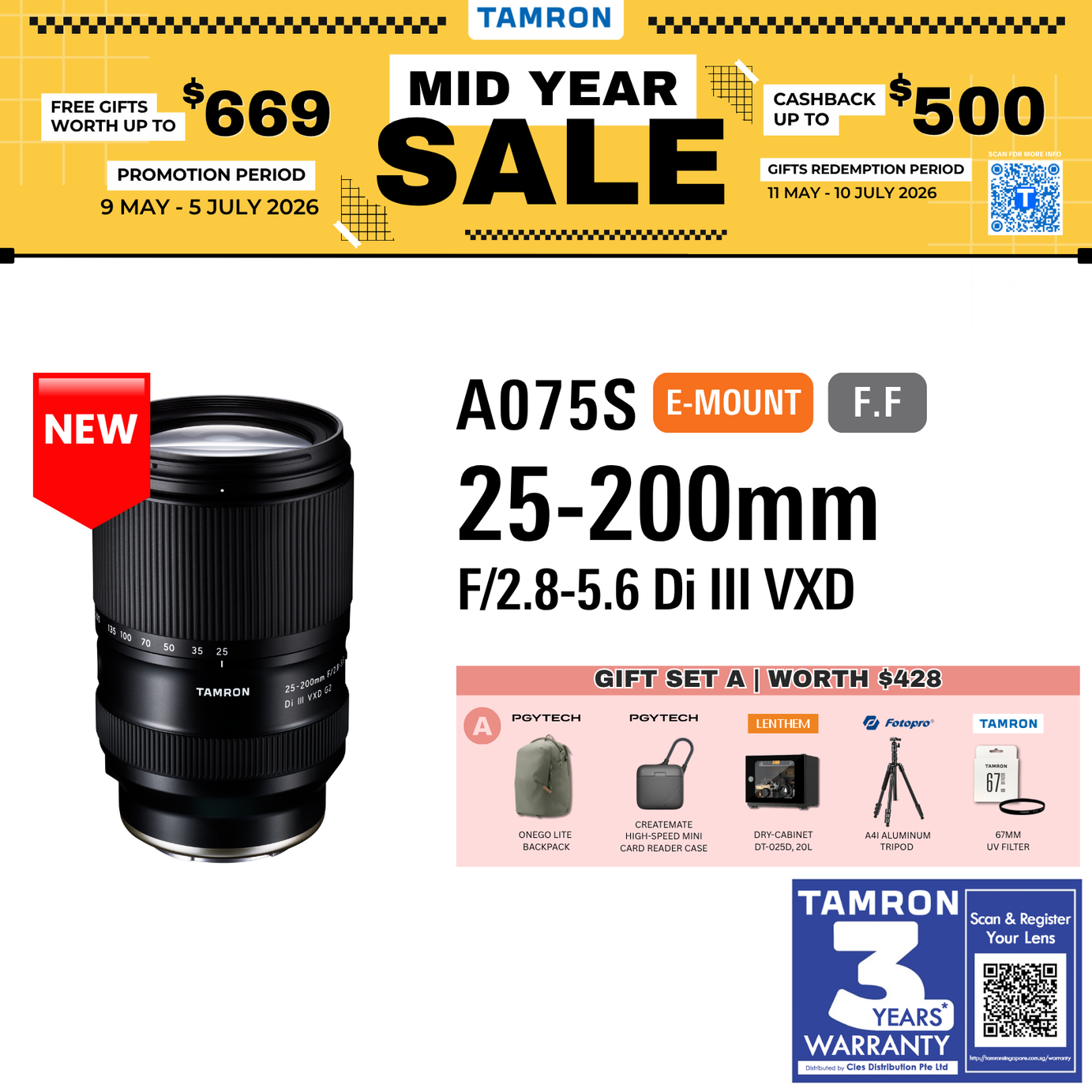 A075S | Tamron 25-200mm f/2.8-5.6 Di III VXD G2 Lens (Sony E)