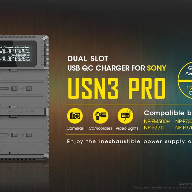 NITECORE USN3 PRO (Sony NP-F Series) Dual-Slot Battery Charger