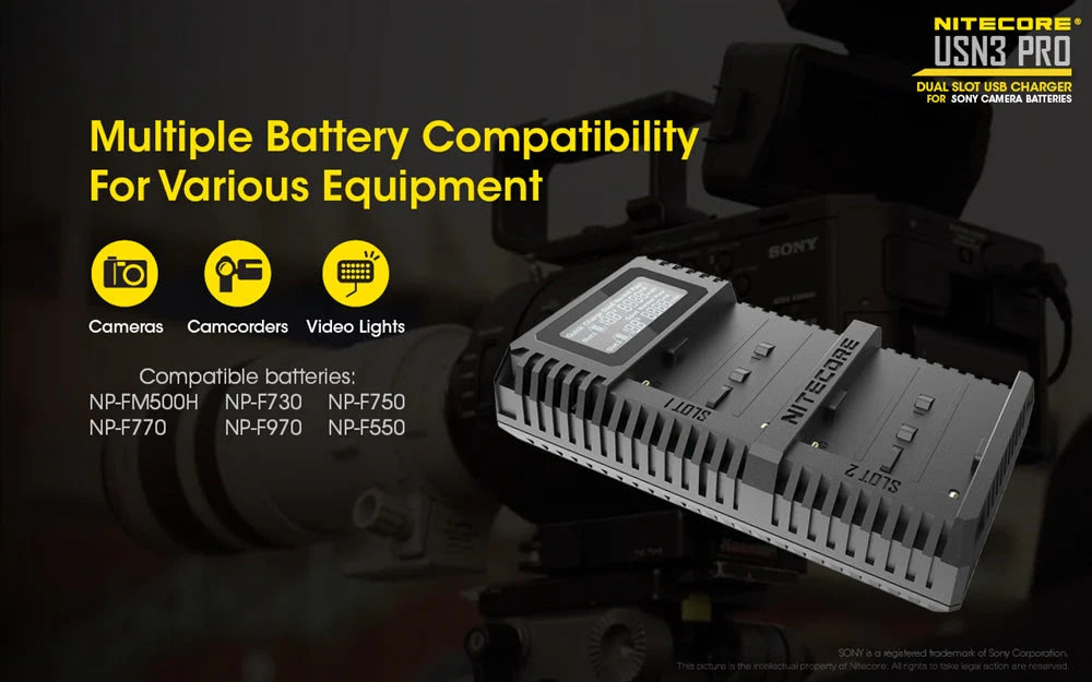 NITECORE USN3 PRO (Sony NP-F Series) Dual-Slot Battery Charger