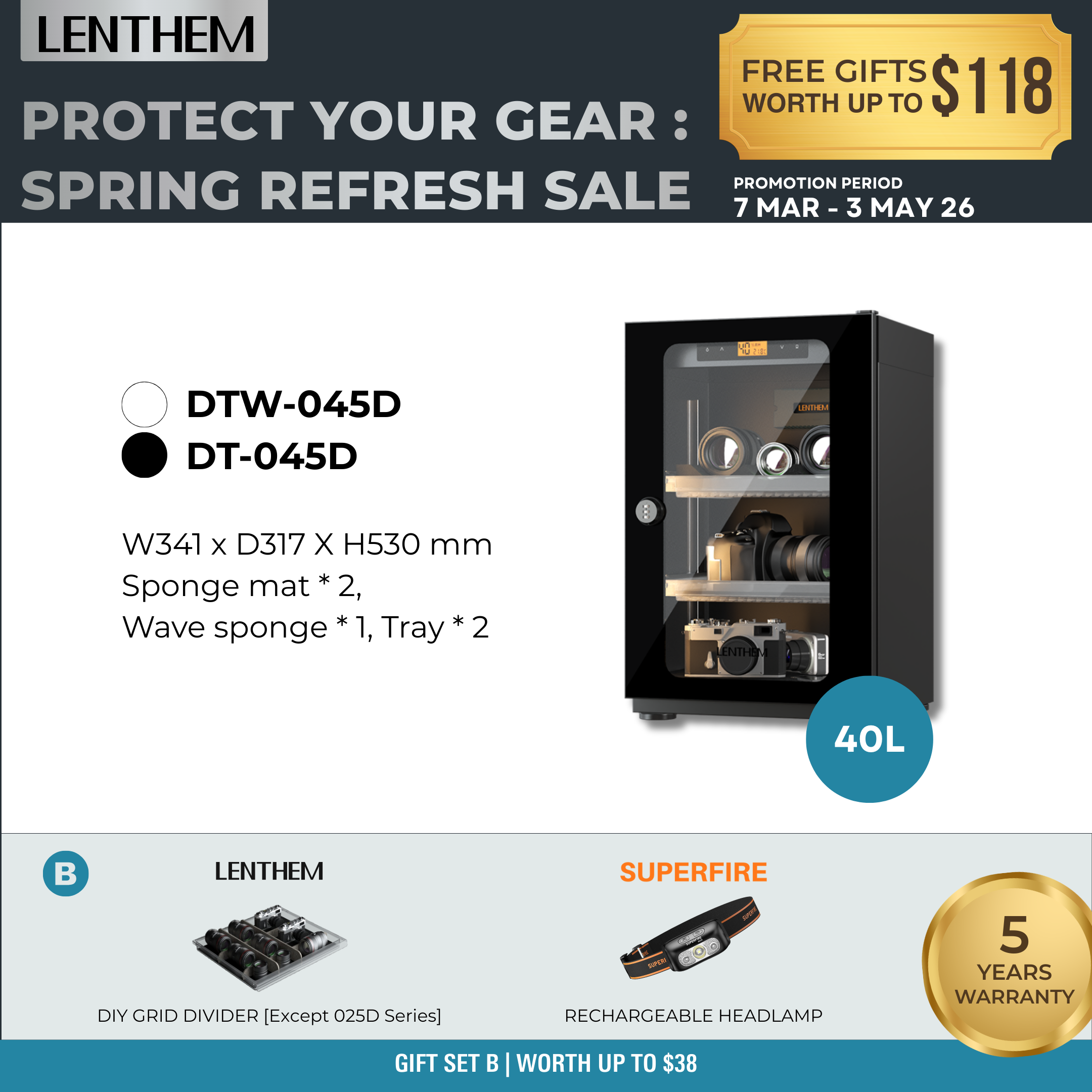 Lenthem 40L Dry Cabinet Box (DT-045D Black/ DTW-045D White)