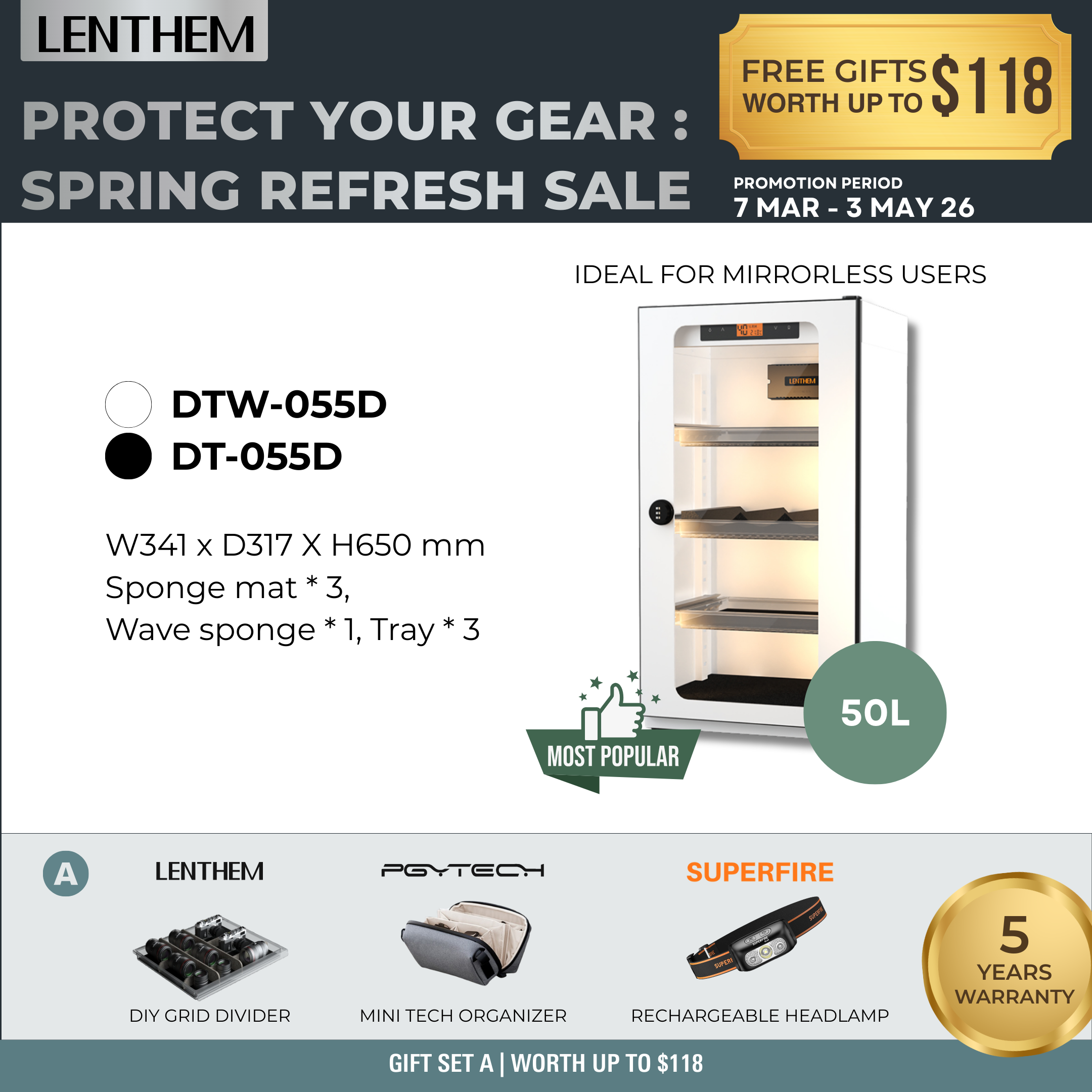 Lenthem 50L Dry Cabinet Box (DT-055D Black/ DTW-055D White)