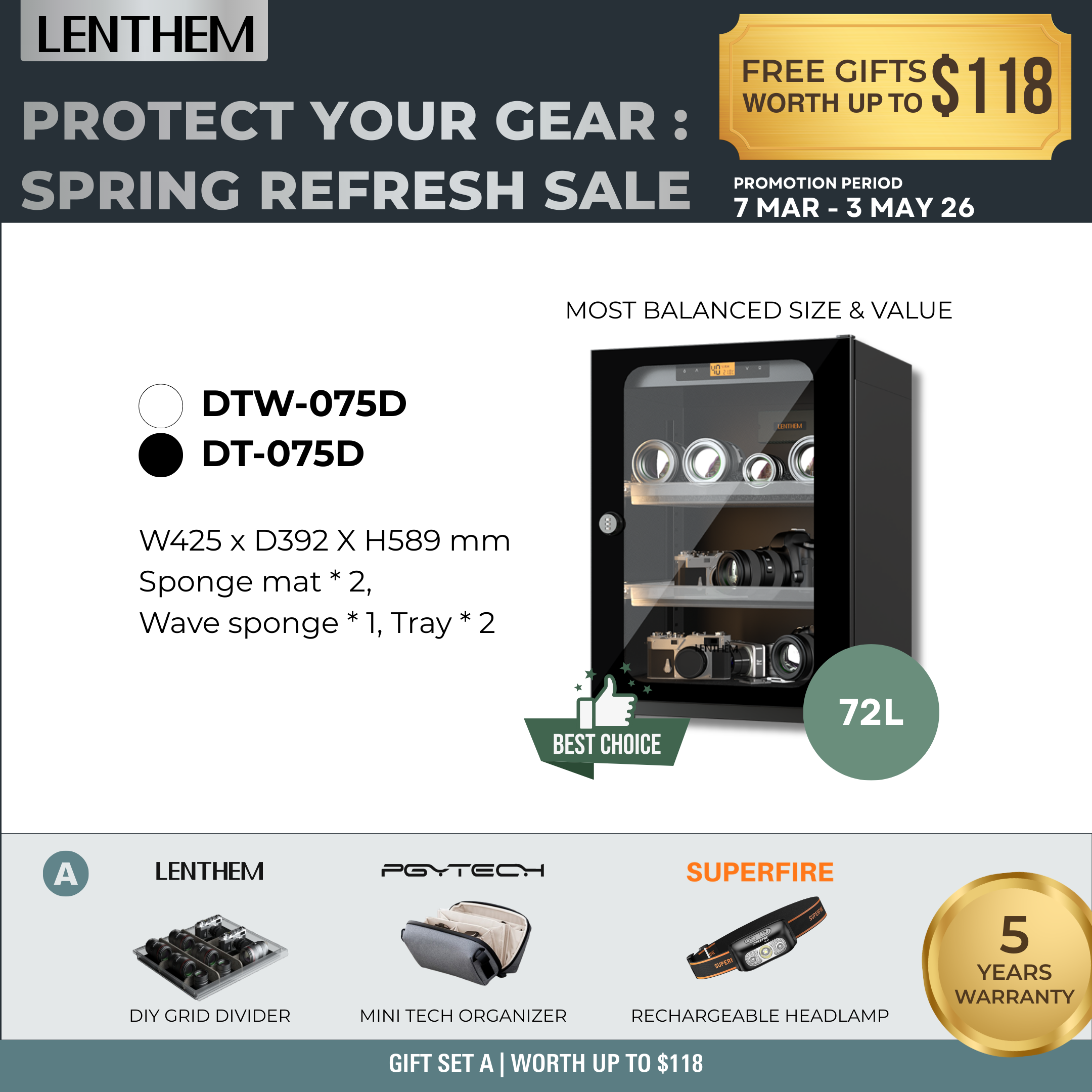 Lenthem 72L Dry Cabinet Box (DT-075D Black/ DTW-075D White)