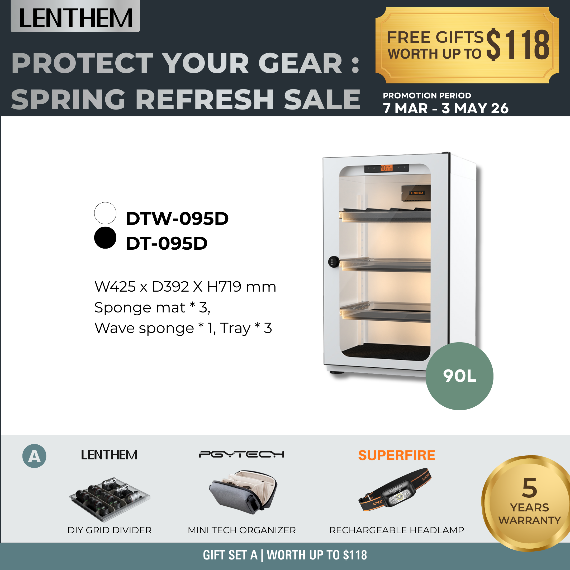 Lenthem 90L Dry Cabinet Box (DT-095D Black/ DTW-095D White)