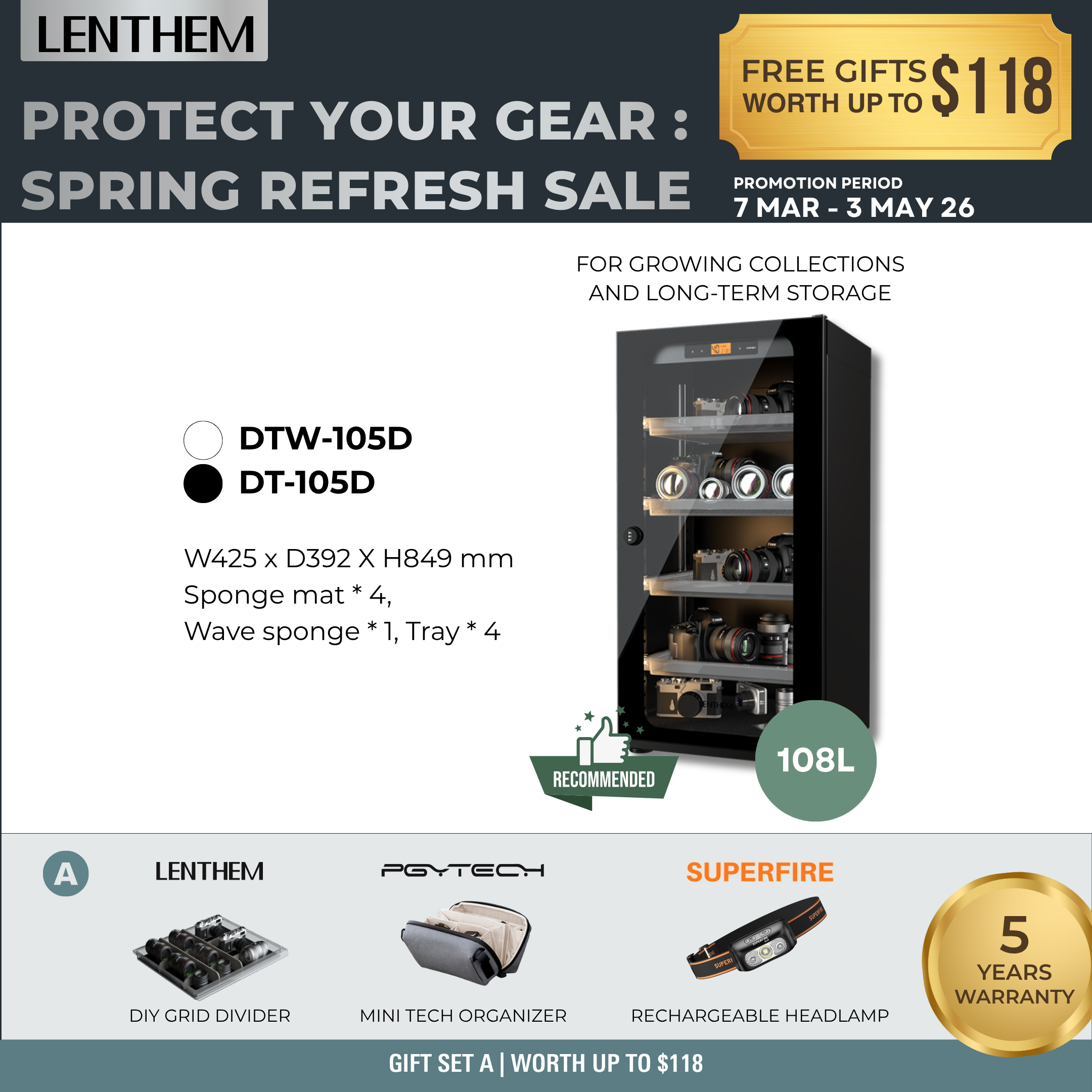 Lenthem 105L Dry Cabinet Box (DT-105D Black/ DTW-105D White)