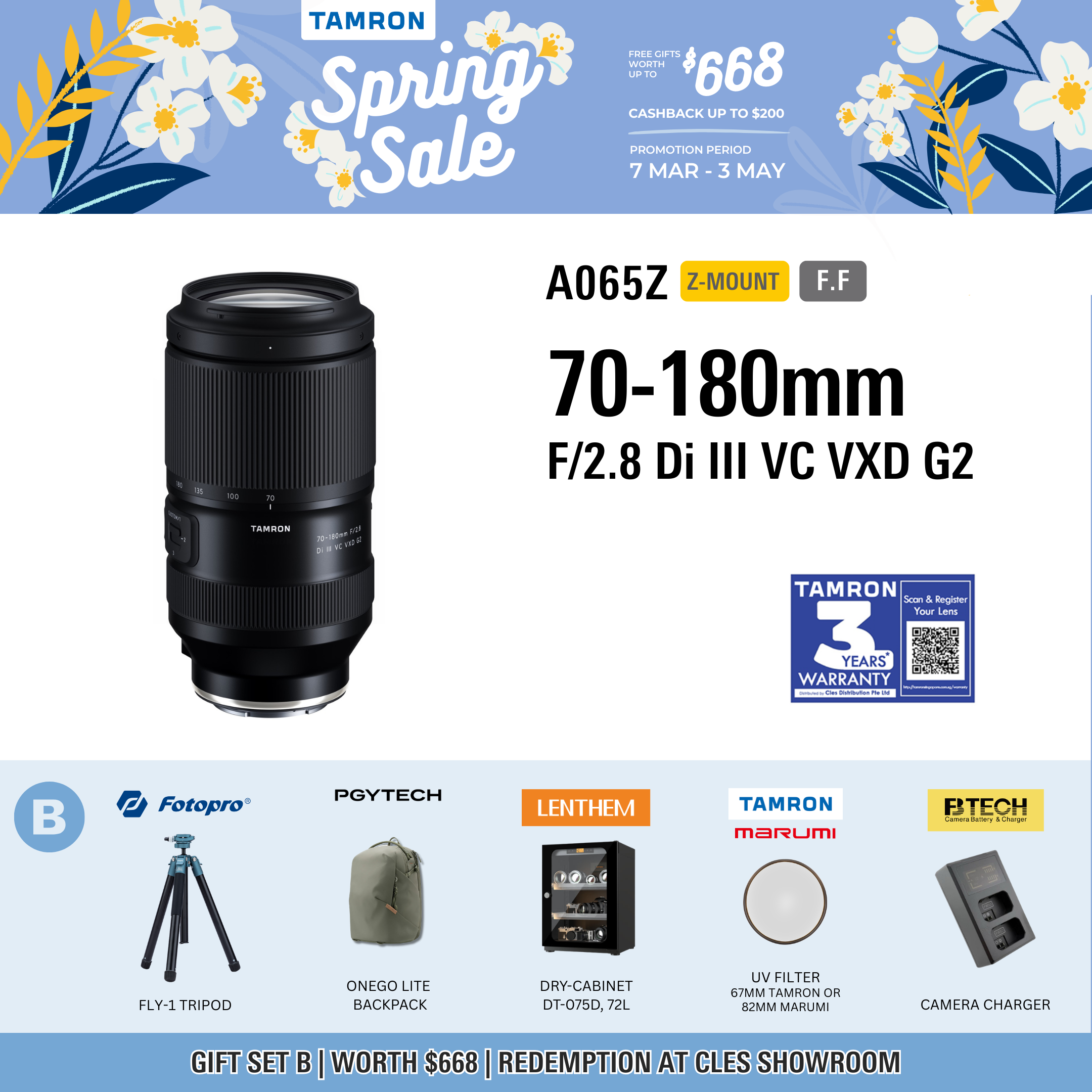 A065Z | Tamron 70-180mm f/2.8 Di III VC VXD G2 w/ Hood for Nikon Z