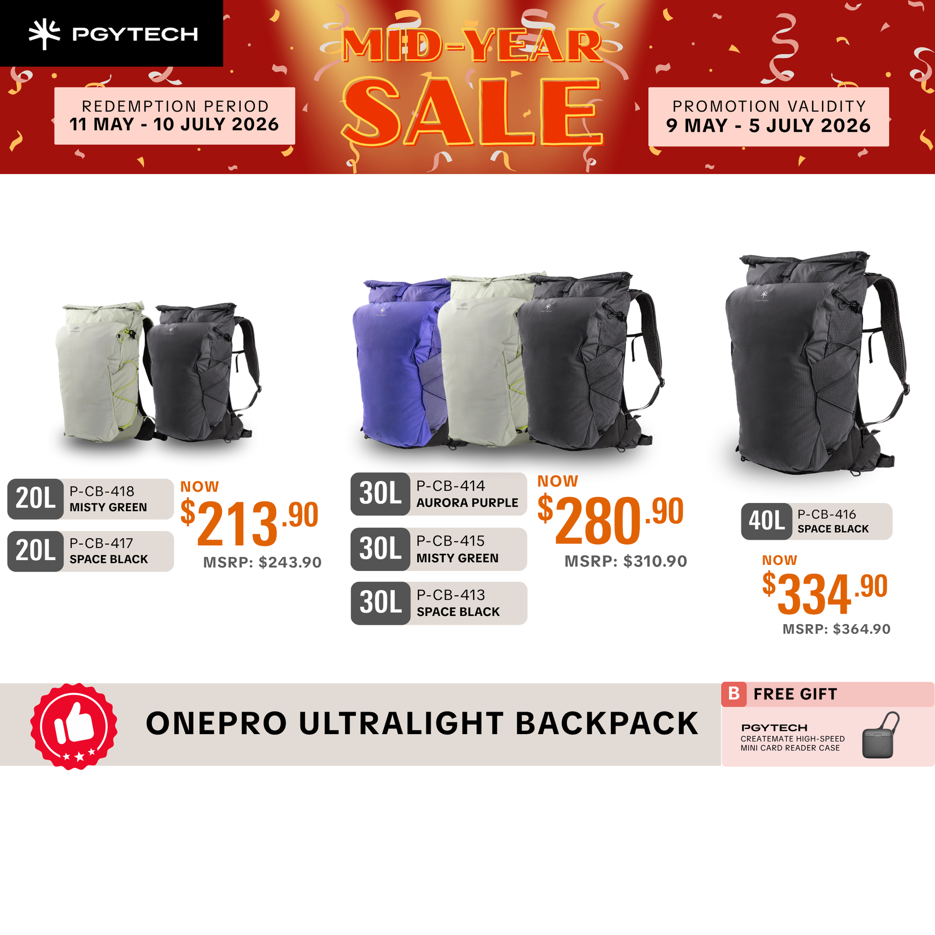 PGYTECH OnePro Ultralight Backpack
