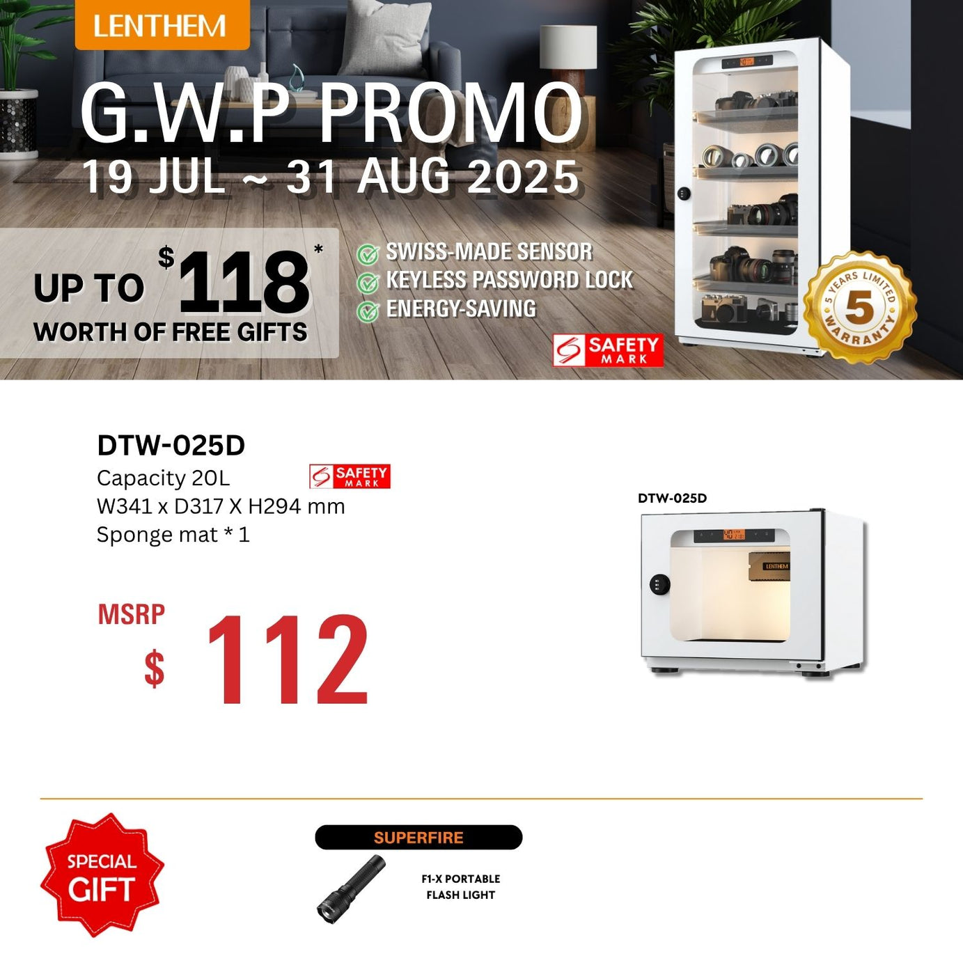 Lenthem DTW-025D 20L Dry Cabinet Box (White)