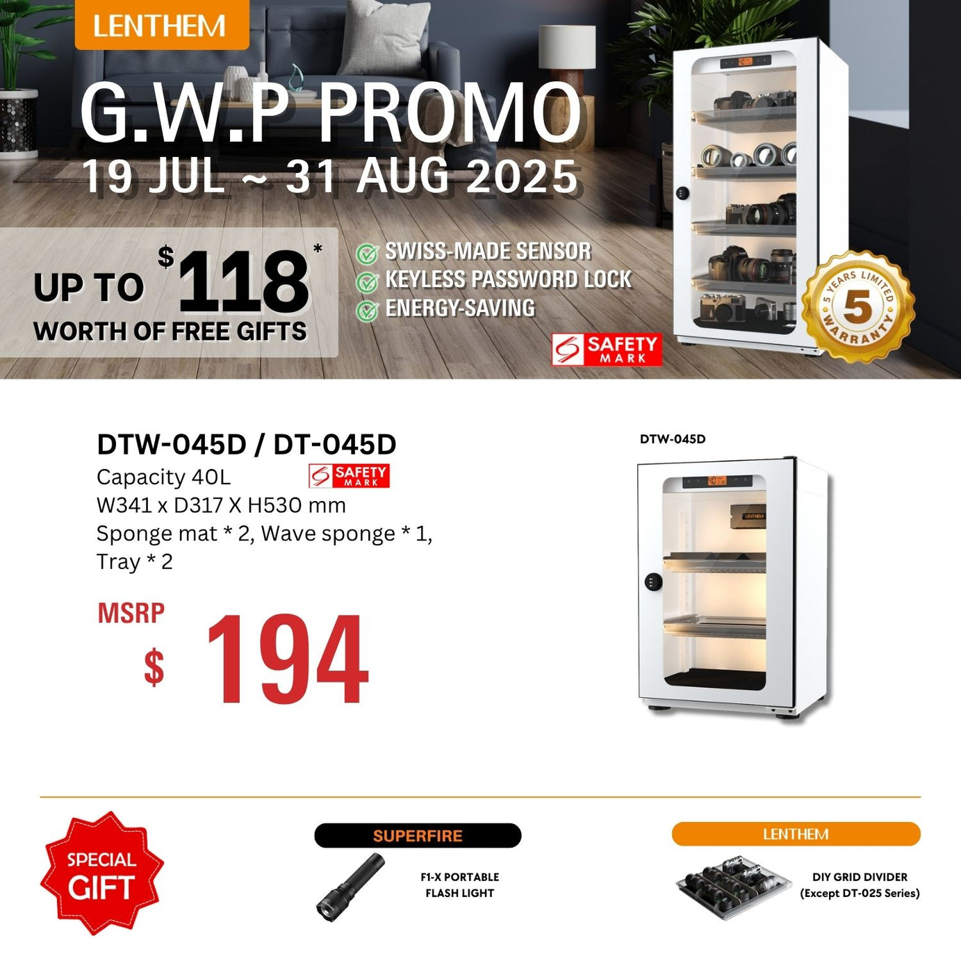 Lenthem DTW-045D 40L Dry Cabinet Box (White)