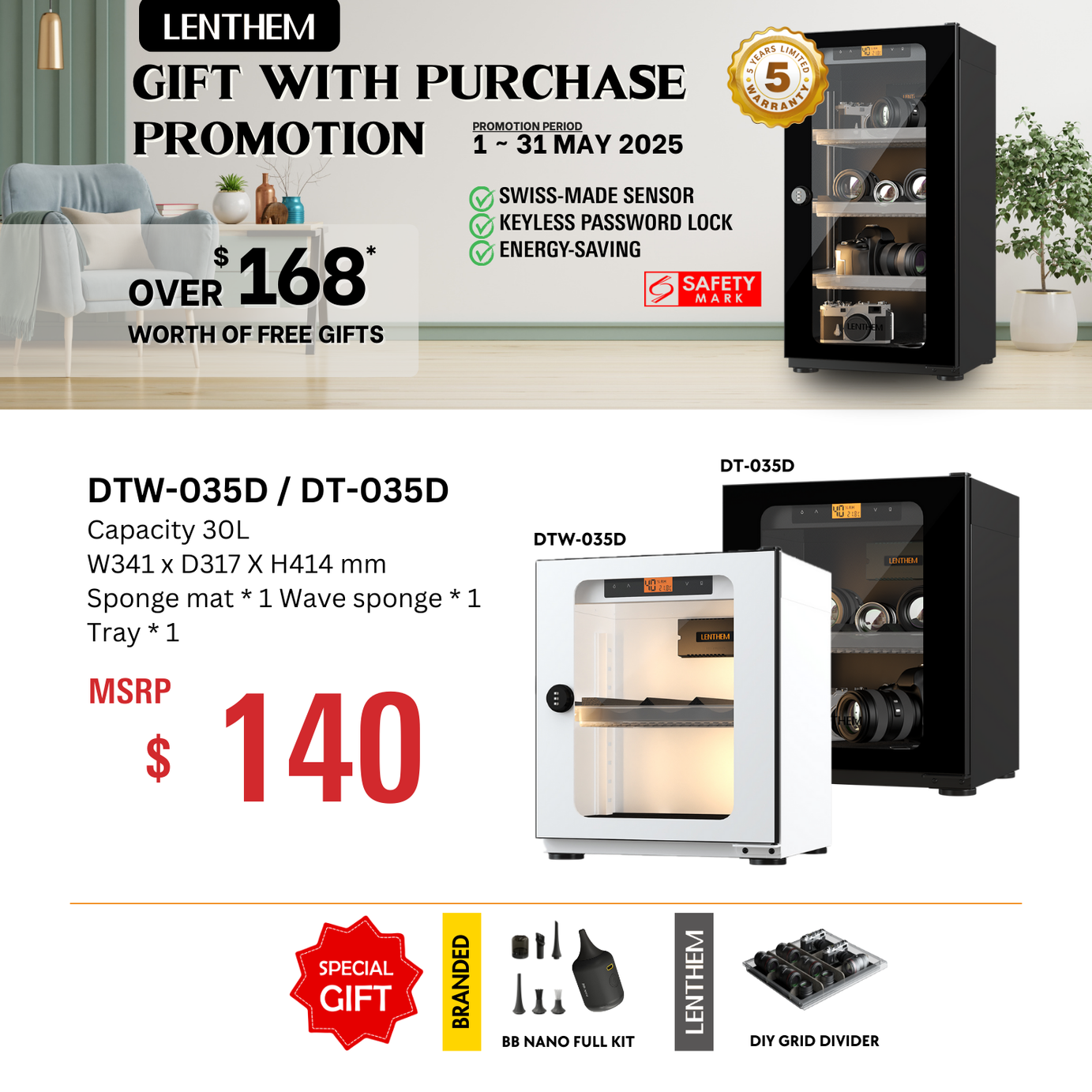 Lenthem DT-035D / DTW-035D 30L Dry Cabinet Box