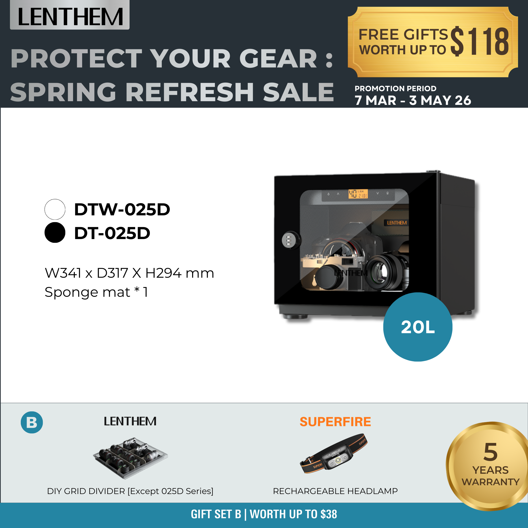 Lenthem 20L Dry Cabinet Box (DT-025D Black/ DTW-025D White)