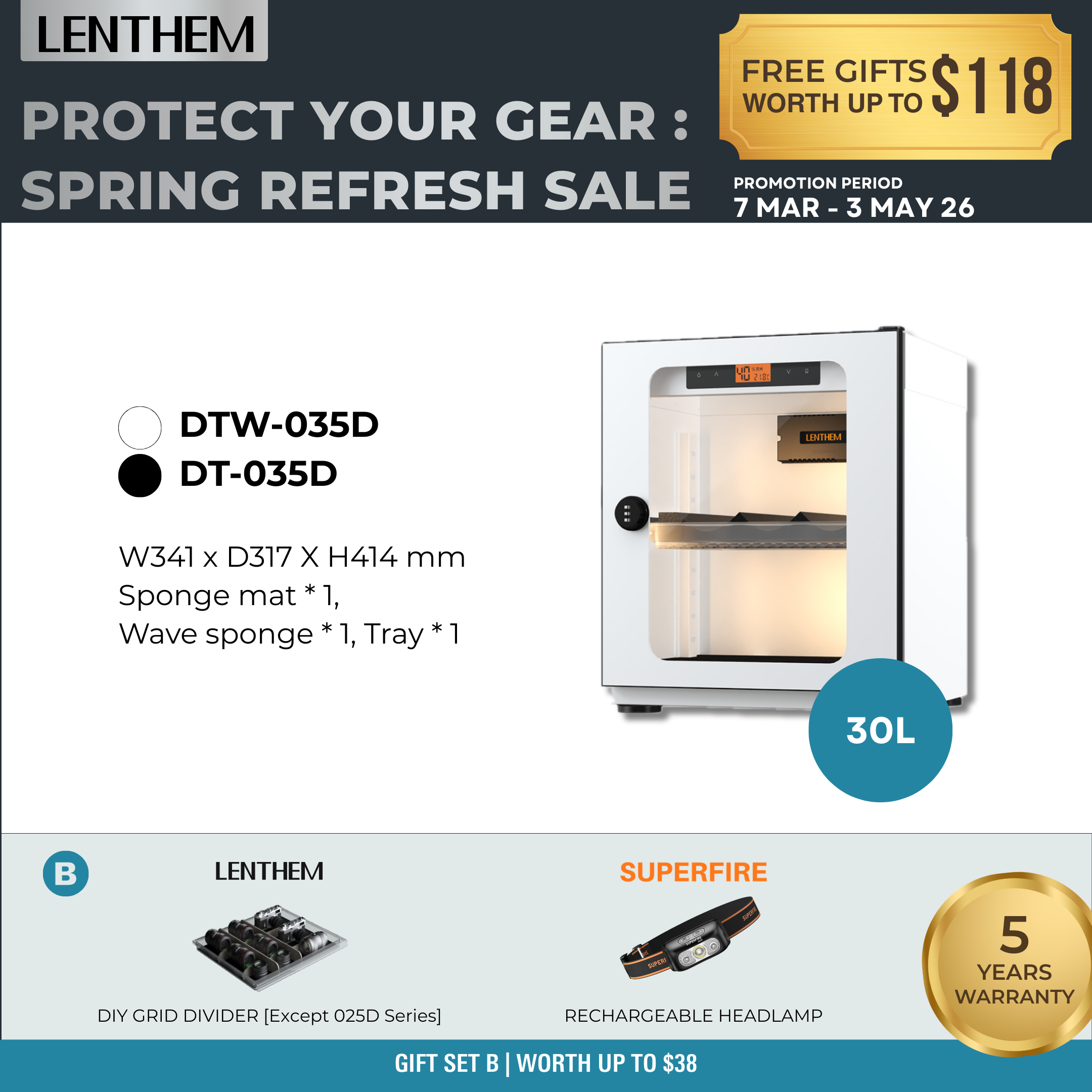 Lenthem 30L Dry Cabinet Box (DT-035D Black/ DTW-035D White)