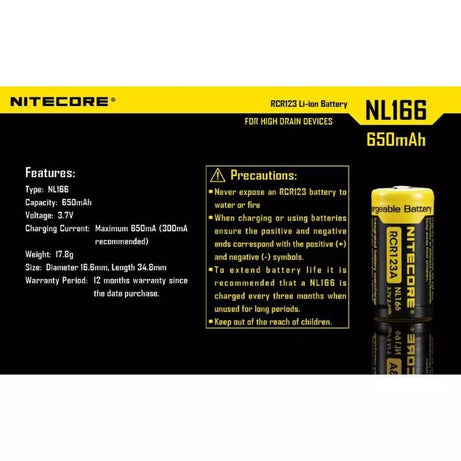 NITECORE NL166 (16340 - 650mAh - 2A)