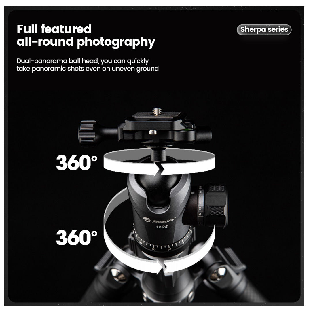 FOTOPRO Sherpa + 42QS Carbon Fiber Tripod (Display Unit)