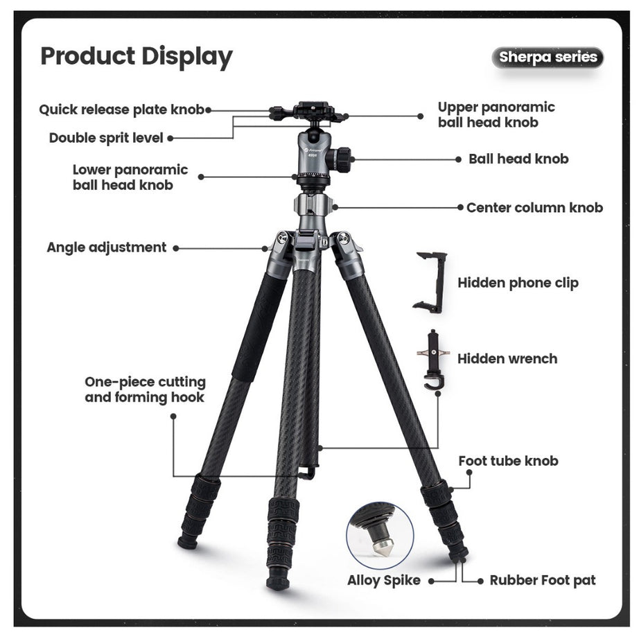 FOTOPRO SHERPA MAX + 62QS Carbon Fiber Tripod (Display Unit)