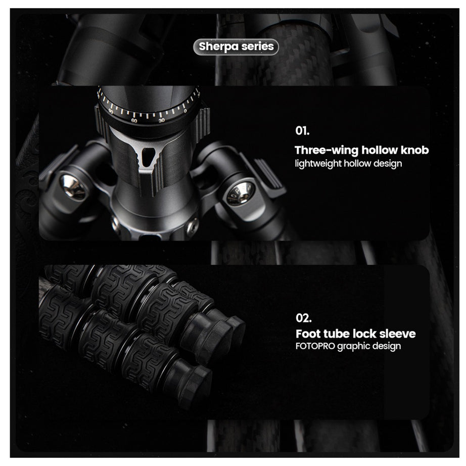 FOTOPRO SHERPA MAX + 62QS Carbon Fiber Tripod (Display Unit)