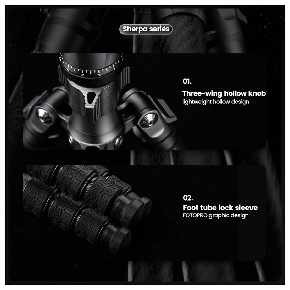 FOTOPRO Sherpa + 42QS Carbon Fiber Tripod (Display Unit)