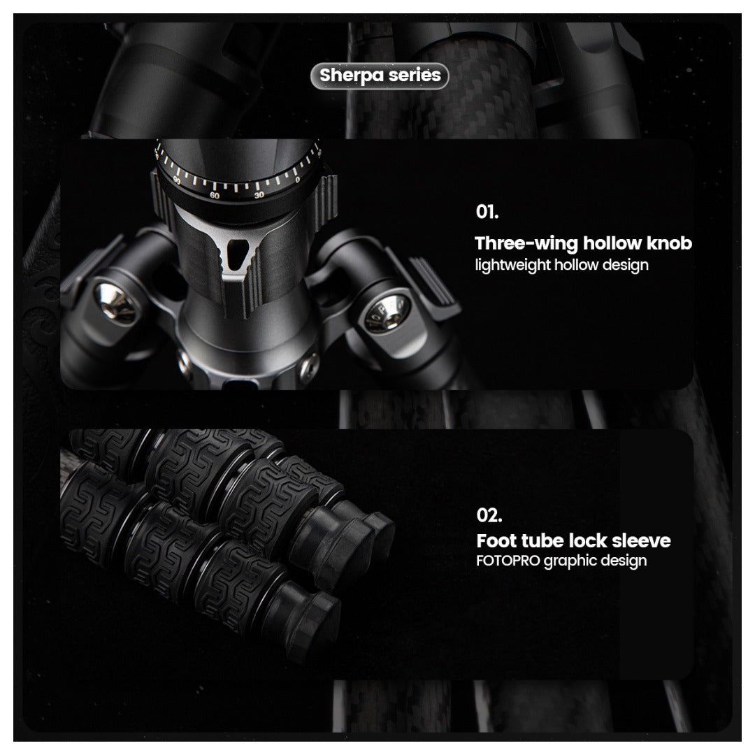 FOTOPRO Sherpa + 42QS Carbon Fiber Tripod (Display Unit)