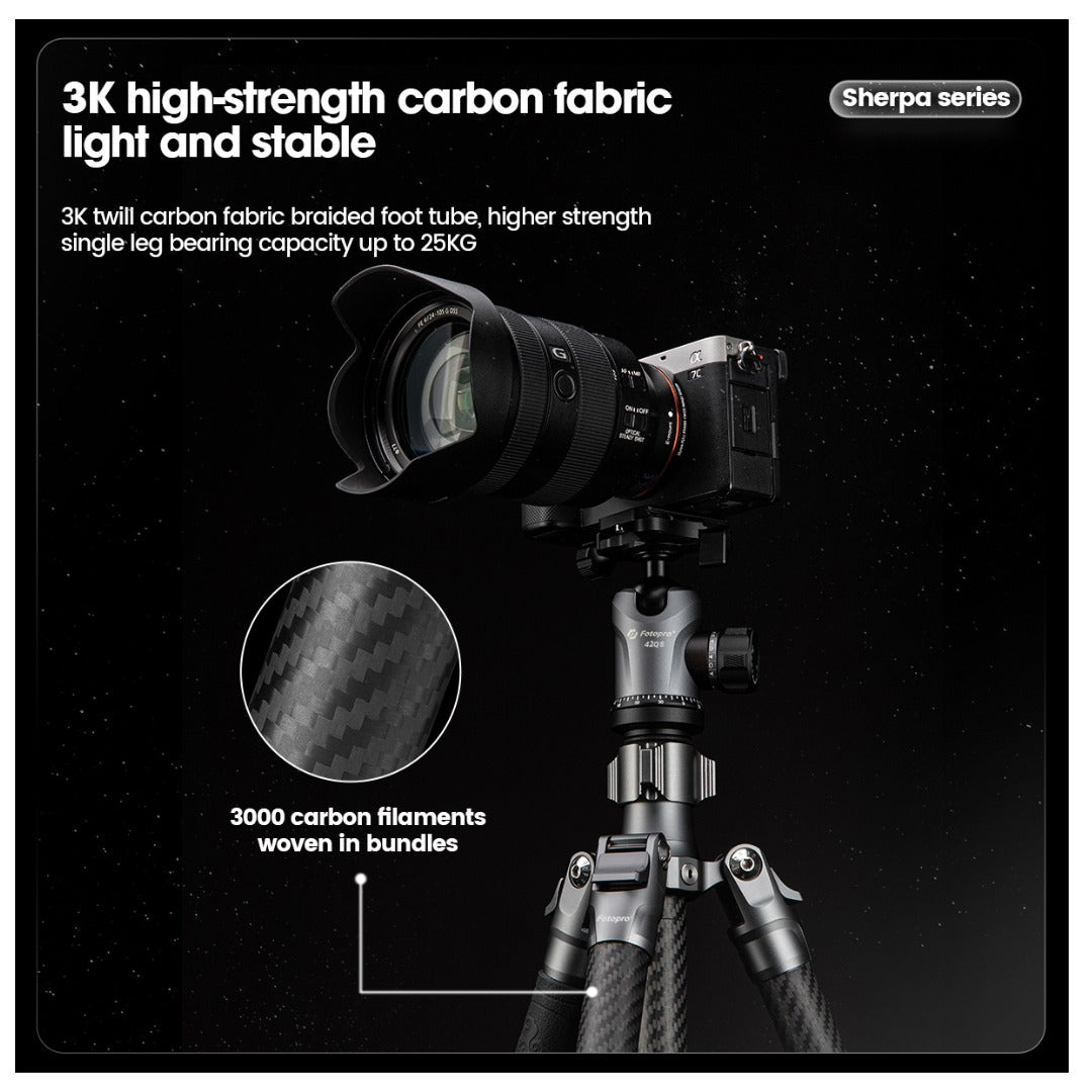 FOTOPRO Sherpa + 42QS Carbon Fiber Tripod (Display Unit)